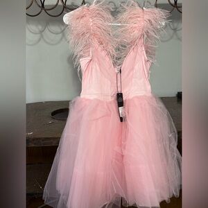 Fashion Nova Pink Feathered Formal Dress for Kids